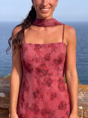 Vestido Largo Mujer Estampado Burdeos de Georgette