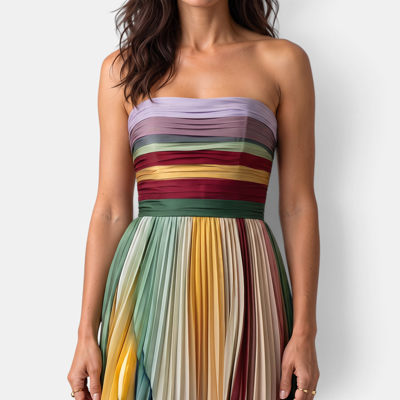 Women's Long Dress - Strapless Pleated