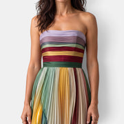 Women's Long Dress - Strapless Pleated