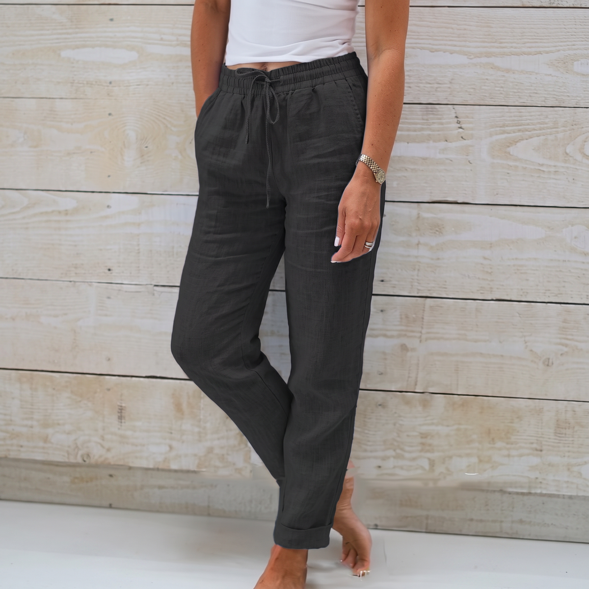 Pantalones Holgados con Cordón para Mujer - Corte Cómodo y Fluido