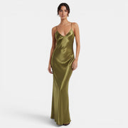 Olive Green Satin Slip Dress