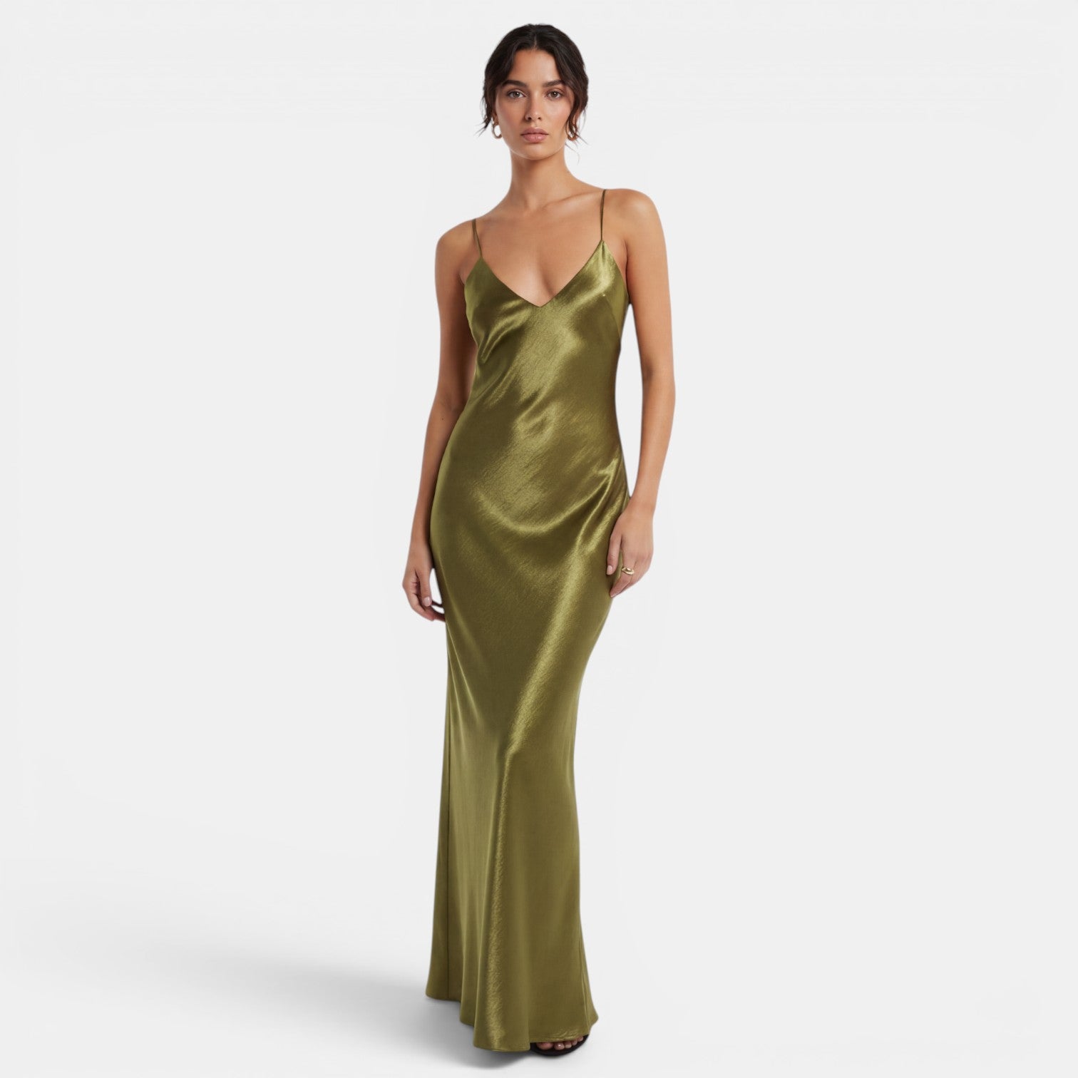 Vestido Lencero Satinado Verde Oliva