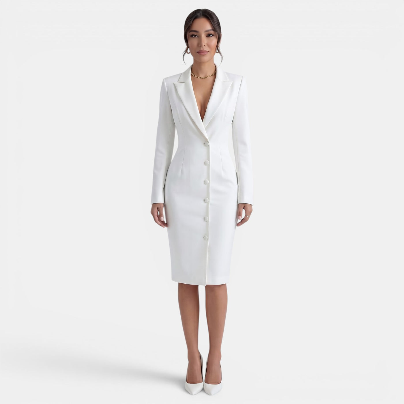Vestido Midi Mujer Elegante – Vestido Blazer Entallado Botonadura Simple