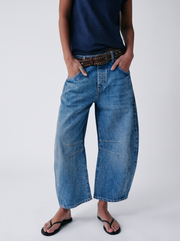 Jeans Mujer Elasticos Tiro Medio Pierna Ancha