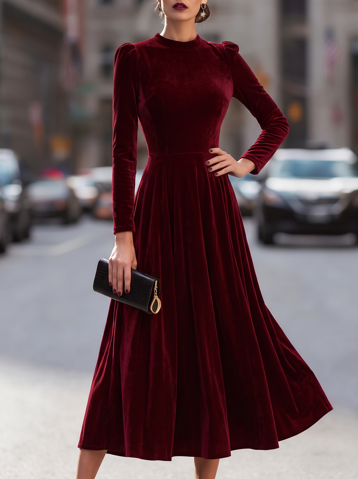 Long Sleeve Midi Wedding Guest Dress