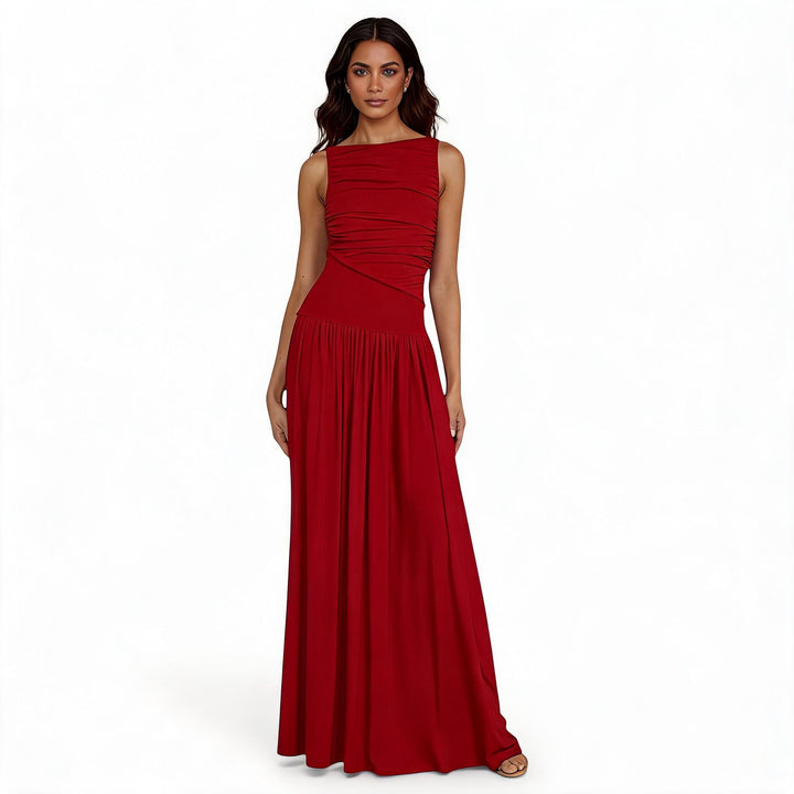 Vestido Ajustado Sin Mangas Plisado Elegante Color Sólido Mujer