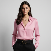 Camisa Mujer Holgada con Solapa y Botones Manga Larga
