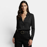 Camisa Mujer Holgada con Solapa y Botones Manga Larga