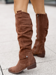 Botas Altas de Ante para Mujer con Caña Holgada y Tacón de Bloque