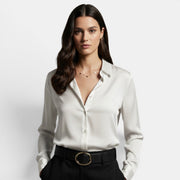 Camisa Mujer Holgada con Solapa y Botones Manga Larga