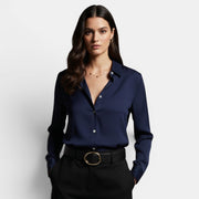 Camisa Mujer Holgada con Solapa y Botones Manga Larga