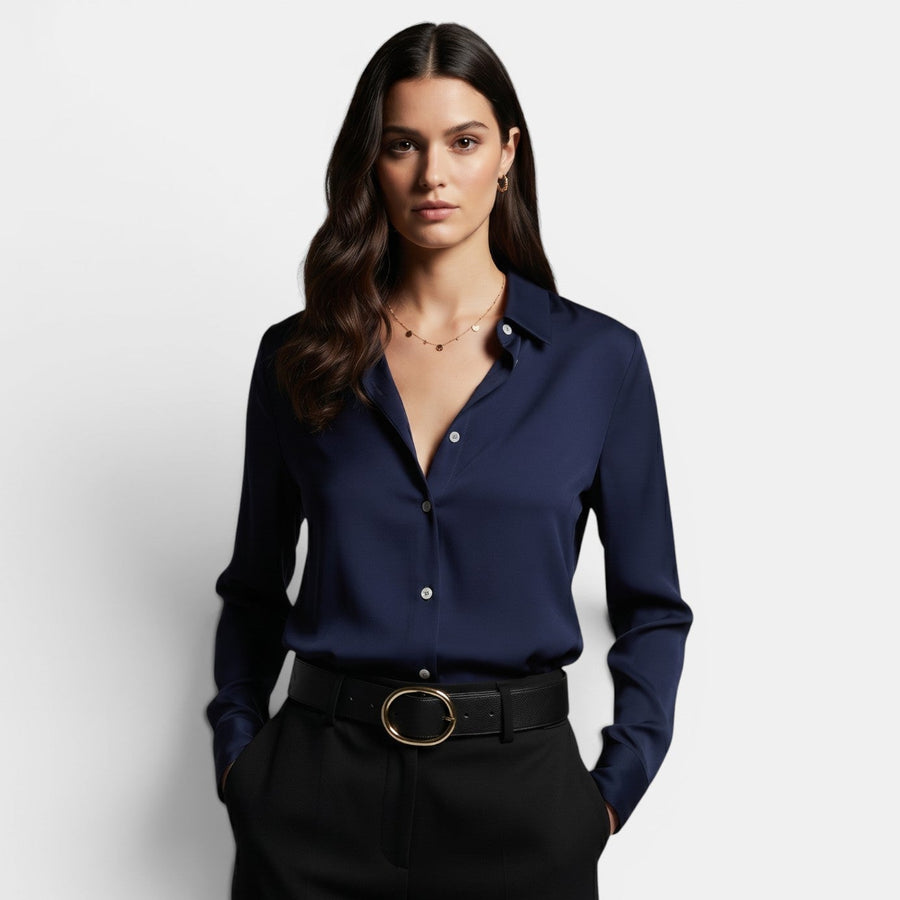 Camisa Mujer Holgada con Solapa y Botones Manga Larga