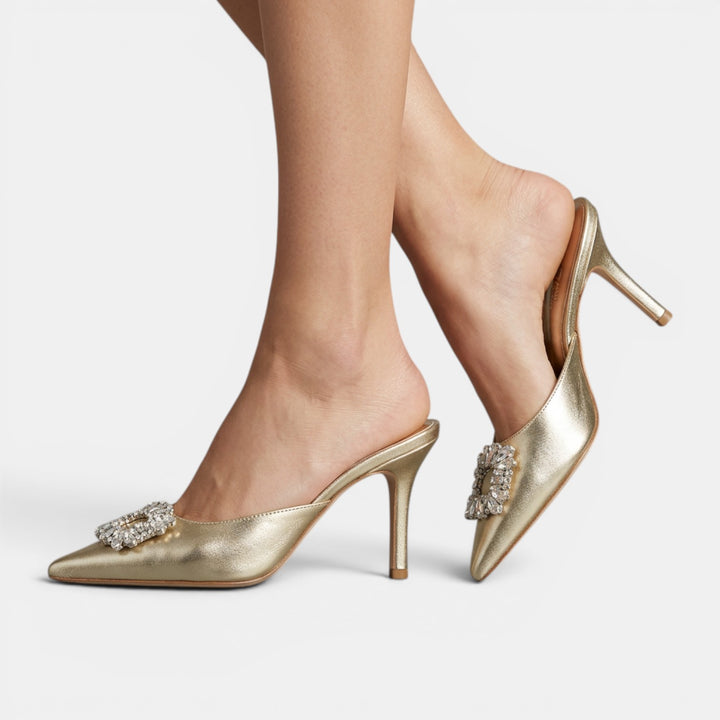 Sandalias Mule Tacón Cristal
