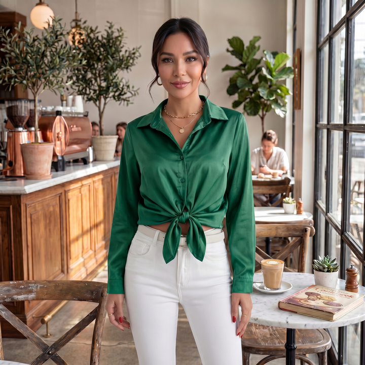 Blusa Mujer Satén Manga Larga