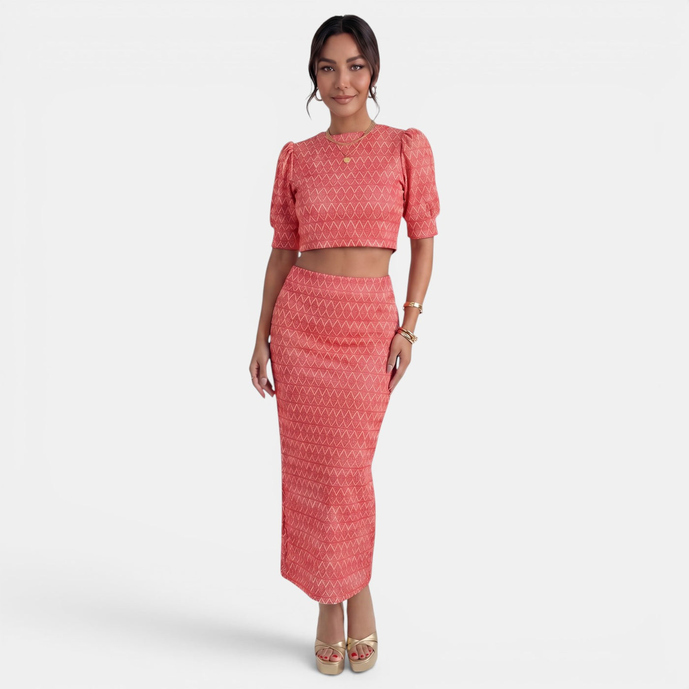 Women's 2-Piece Set Crop Top and Slit Skirt