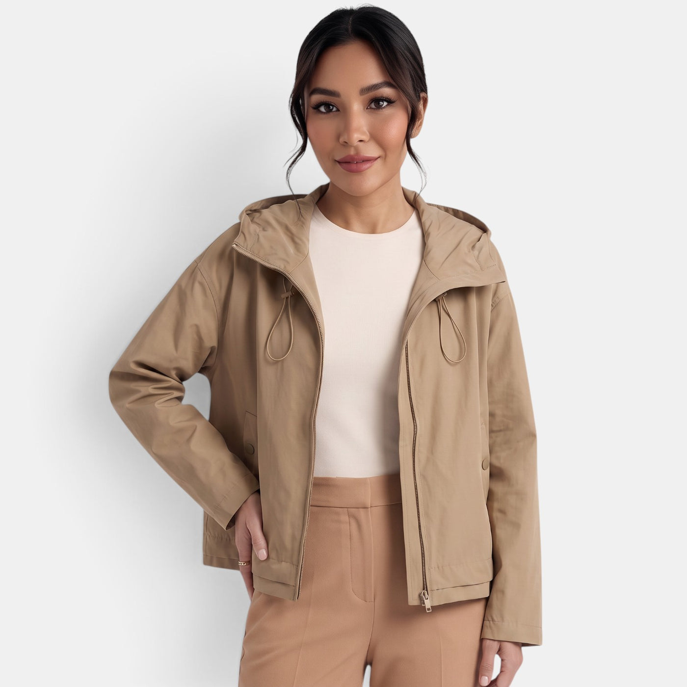 Women's Short Trench Coat with Hood Mid-Season Jacket