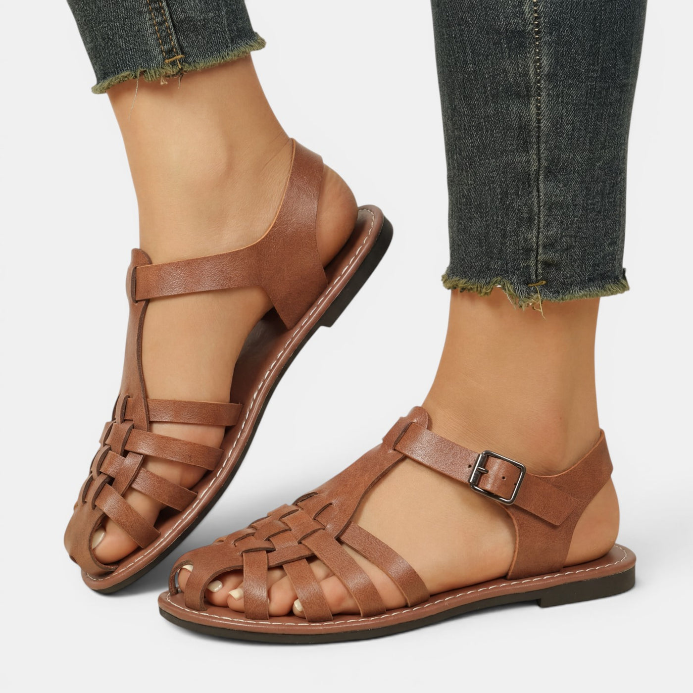 Women's Brown Leather Fisherman Sandals