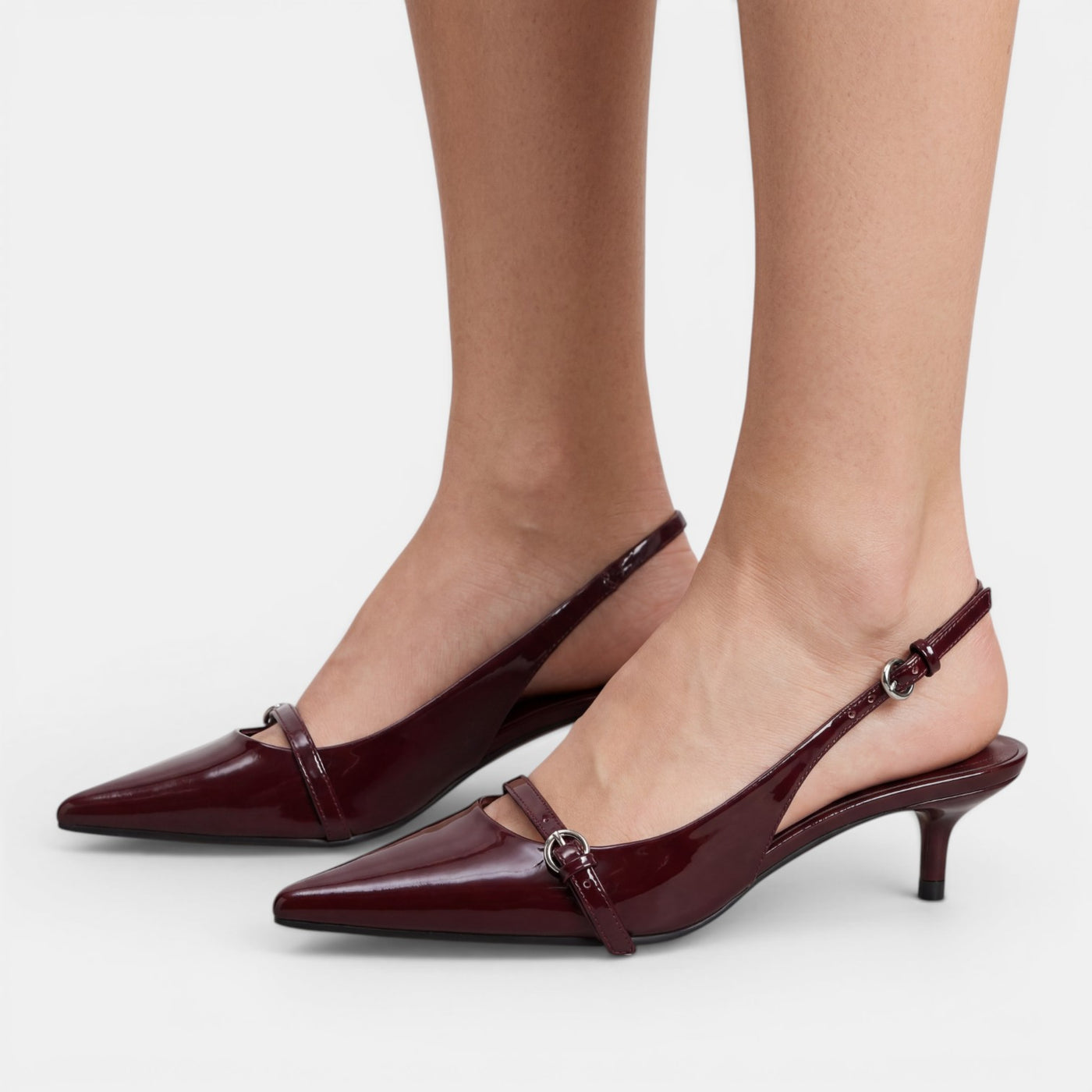 Wine Red Heeled Slingback Mules