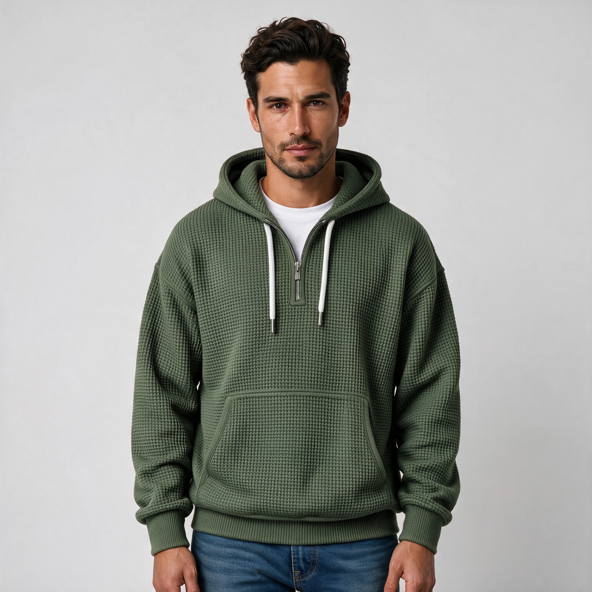 Sudadera Hombre Textura Gofre con Capucha y Cremallera