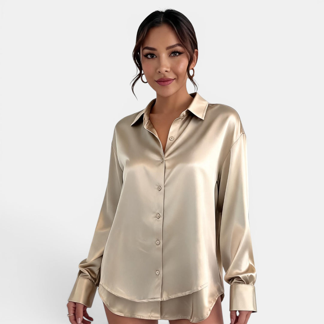 Blusa Satinada Mujer Manga Larga