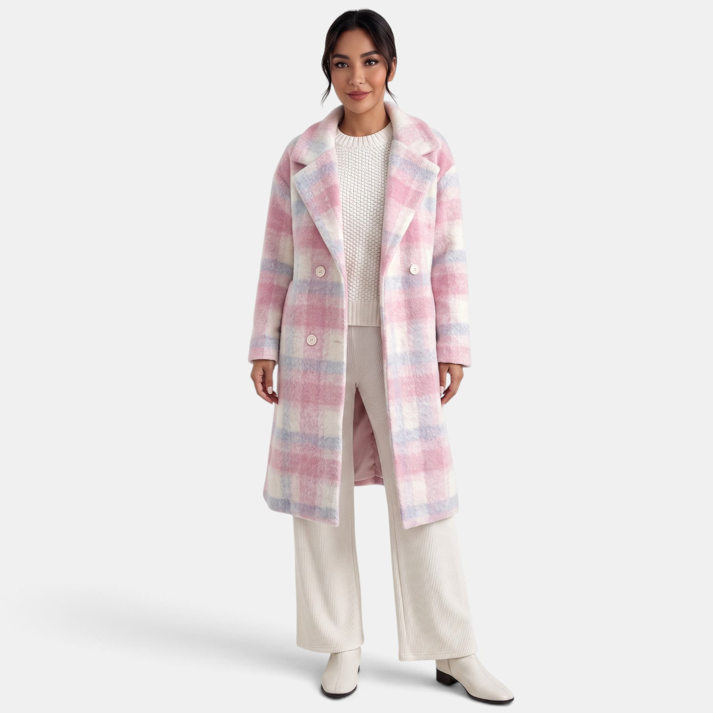 Abrigo Mujer Lana Rosa Largo