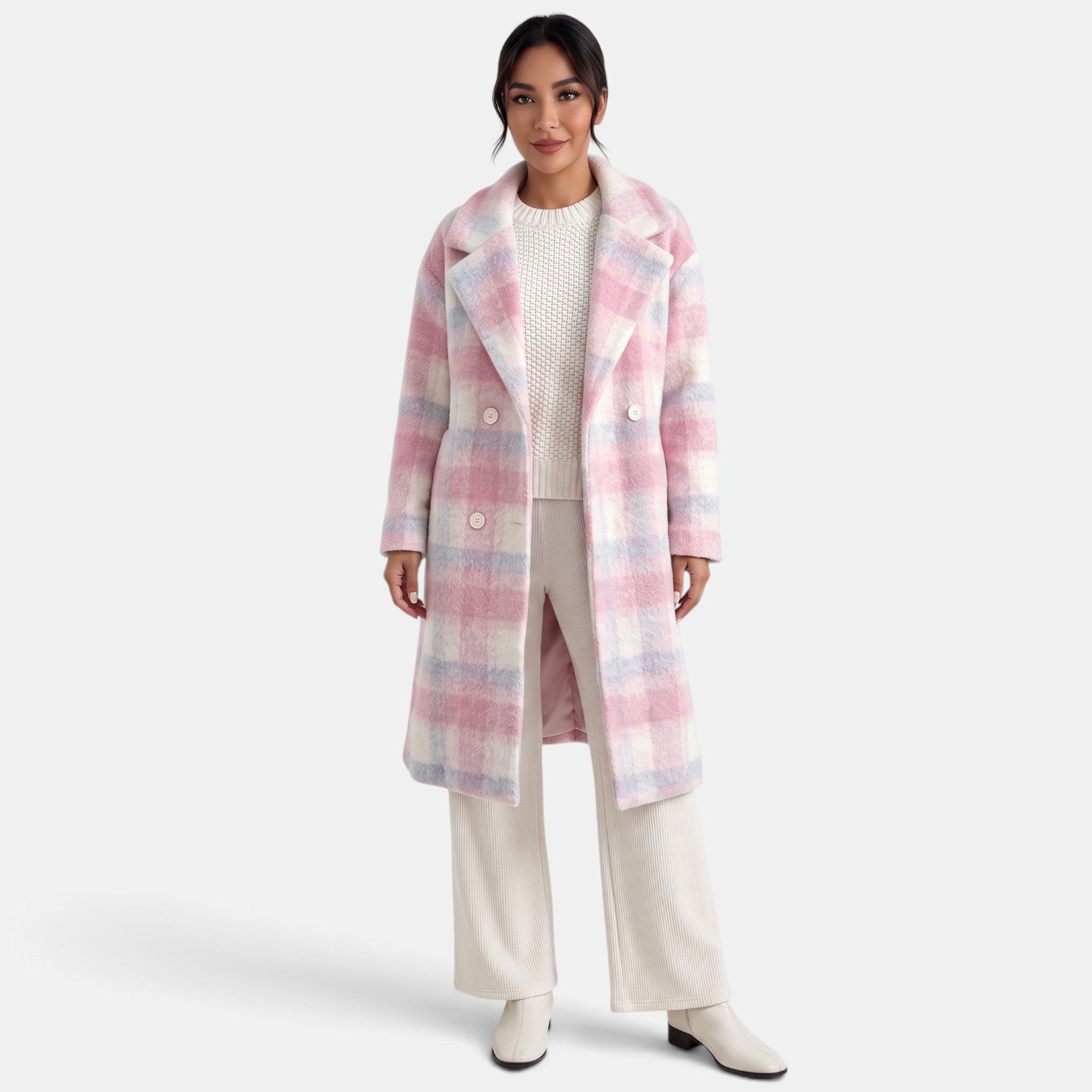 Abrigo Mujer Lana Rosa Largo