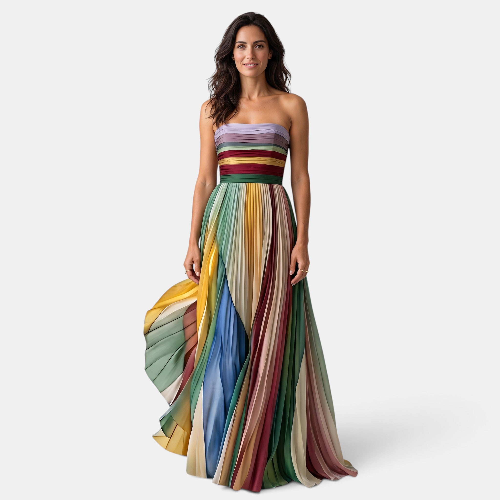 Women's Long Dress - Strapless Pleated