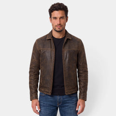 Chaqueta Hombre Moto Efecto Piel Entallada