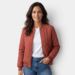 Women's Quilted Bomber Jacket with Pockets