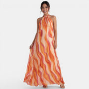 Orange Ombre Halter Maxi Dress