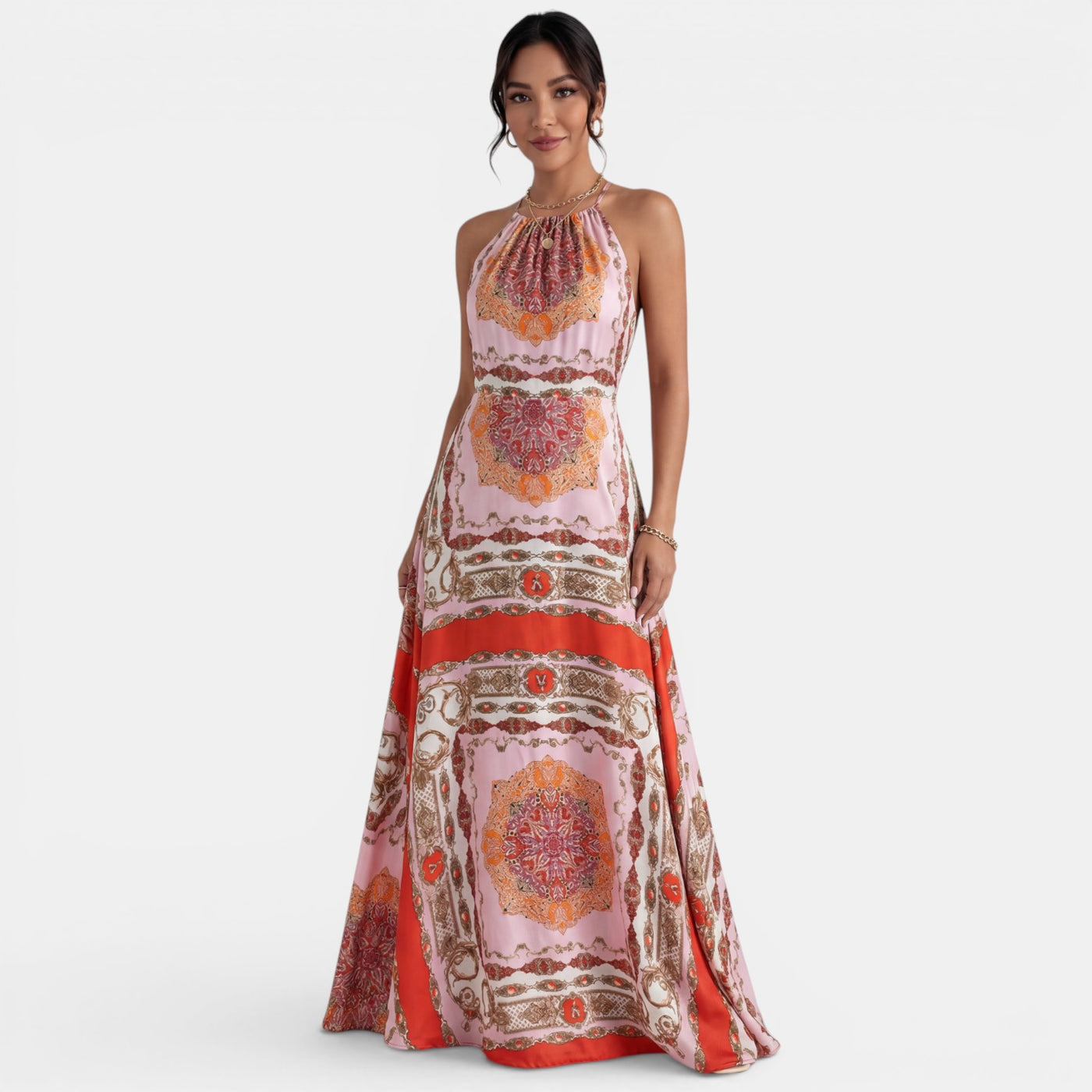 Red Boho Halter Maxi Dress