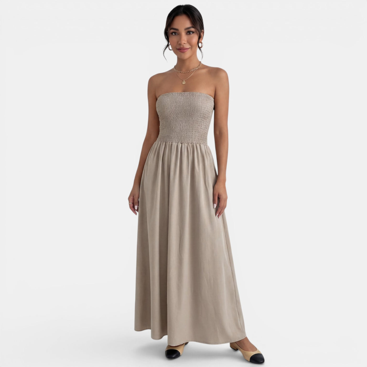 Khaki Strapless Maxi Dress