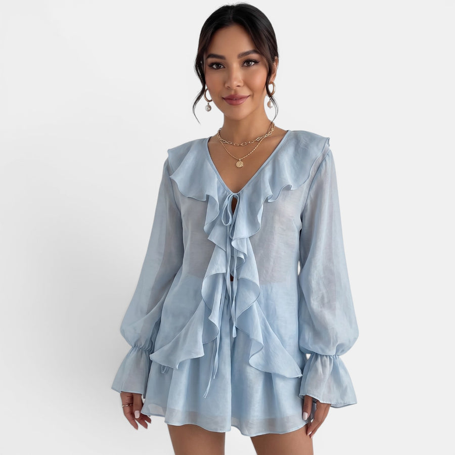 Conjunto Azul Mujer Volantes Verano