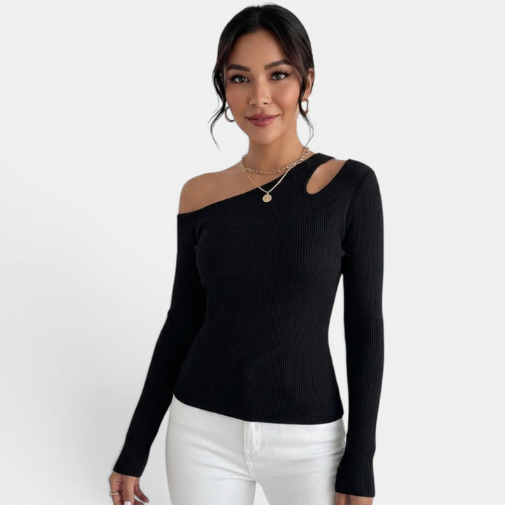 Camiseta Asimétrica Manga Larga Negra