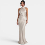 Women's Halter Satin Maxi Dress