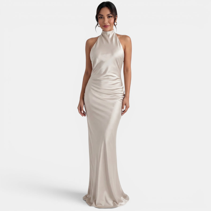 Vestido Largo Satinado Halter Mujer
