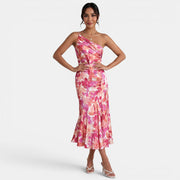 Pink Floral Midi Party Dress