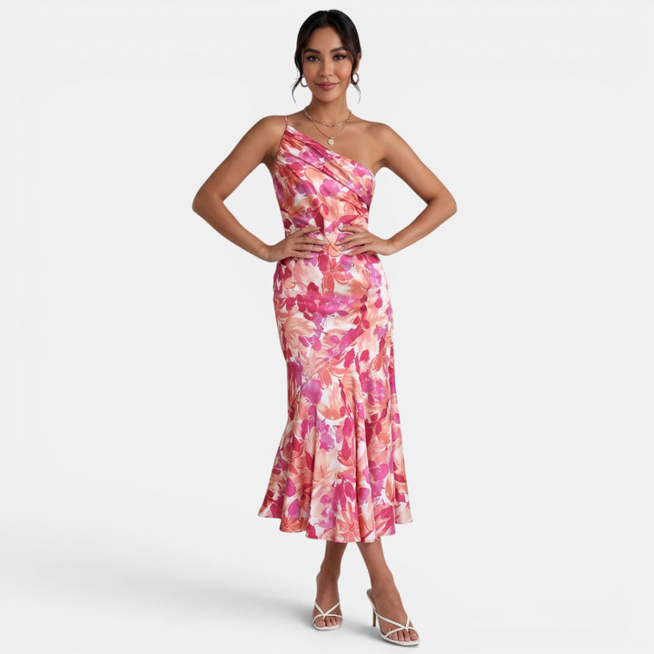 Vestido Fiesta Midi Floral Rosa