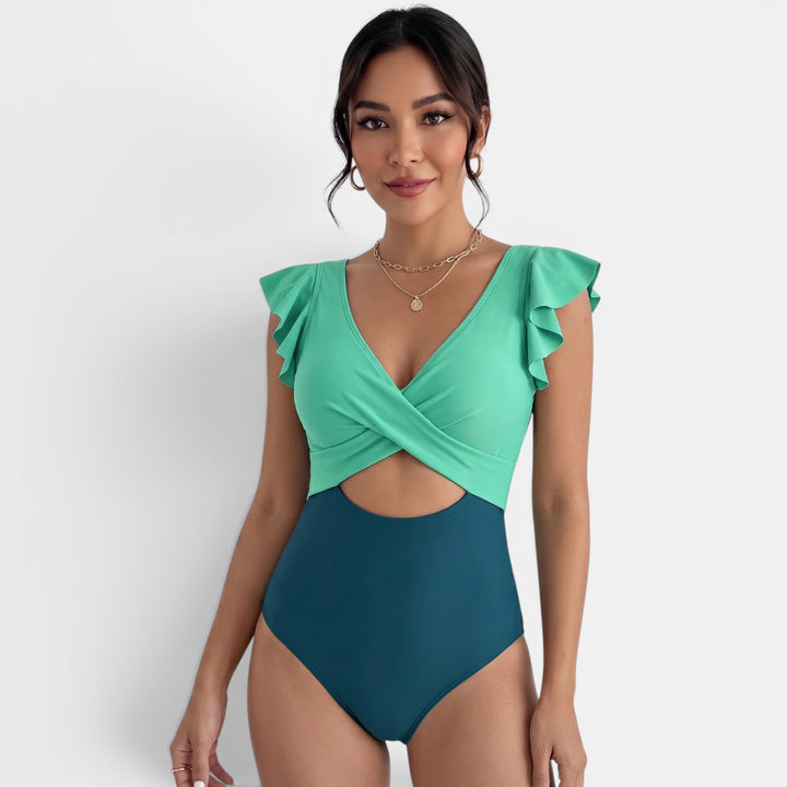 Bañador Mujer Reductor Bicolor Volantes