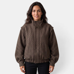 Women's Brown Plaid Aviator Jacket