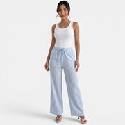 Women's Blue Striped Linen Summer Trousers