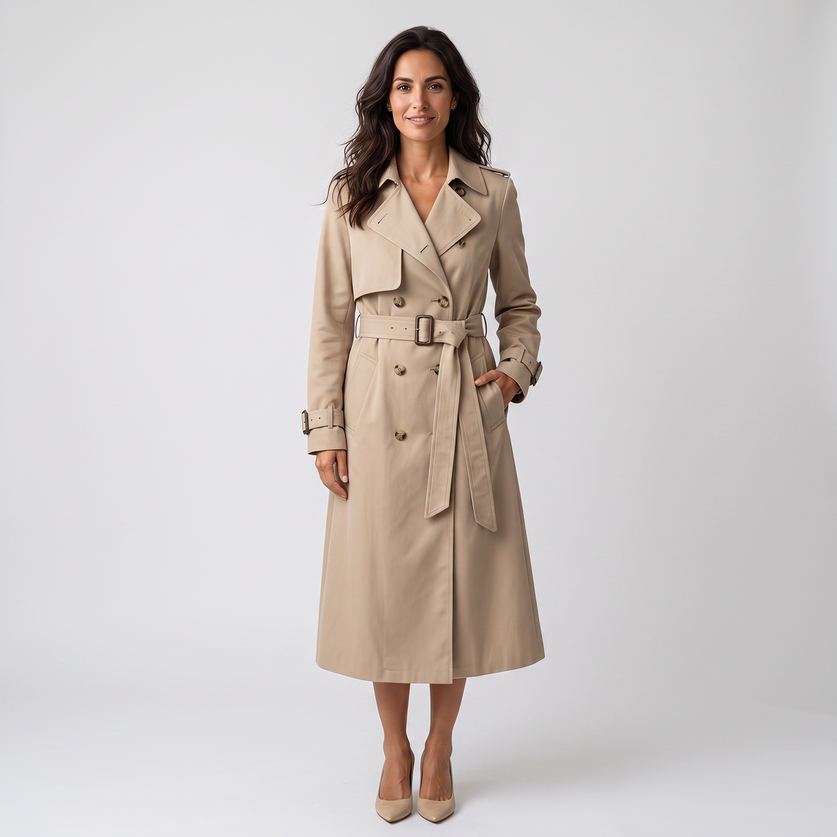Women's Long Trench Coat with Belt