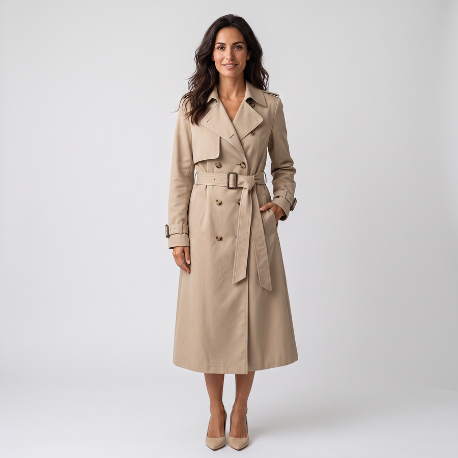 Women's Long Trench Coat with Belt