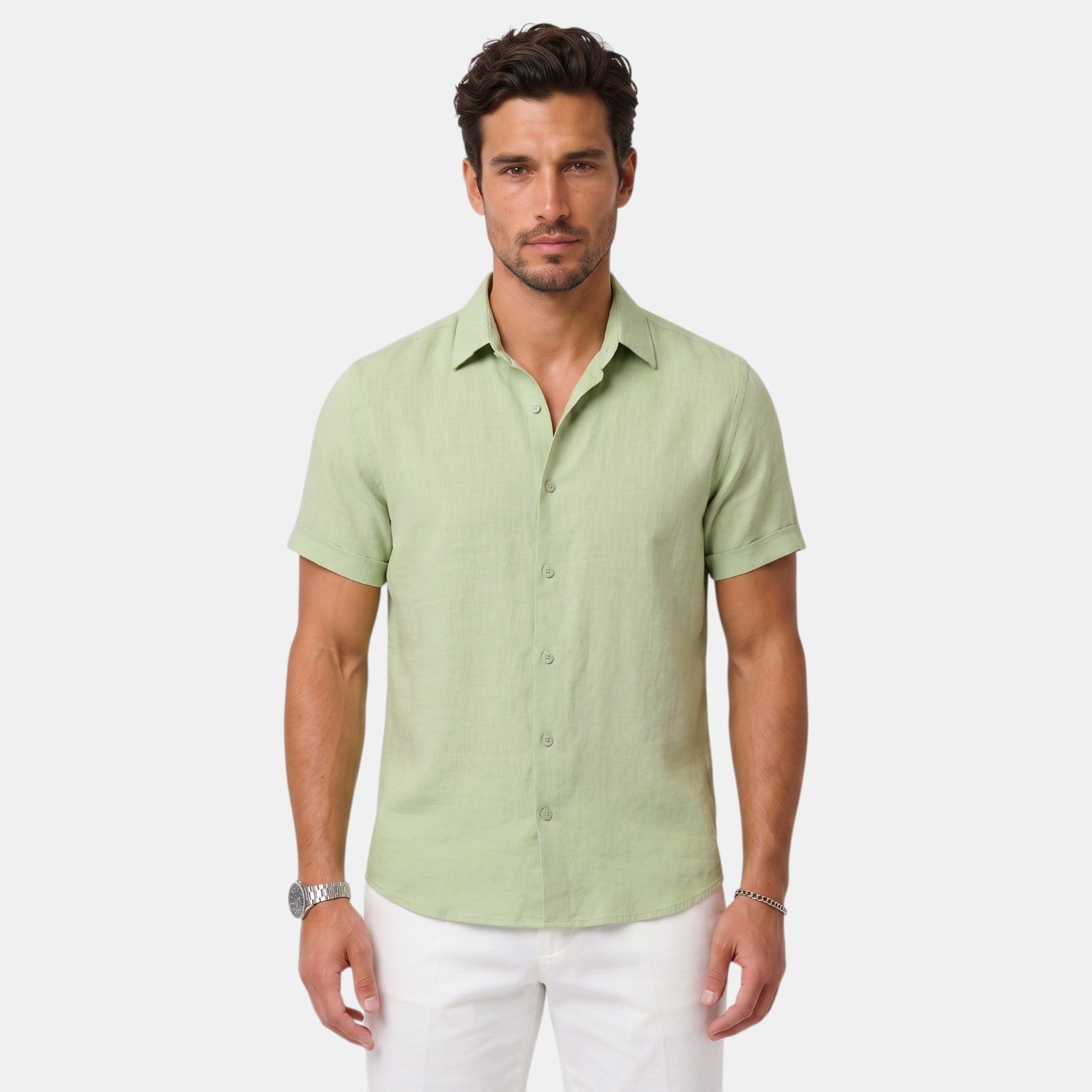 Camisa de Lino Hombre Premium – Manga Corta Transpirable