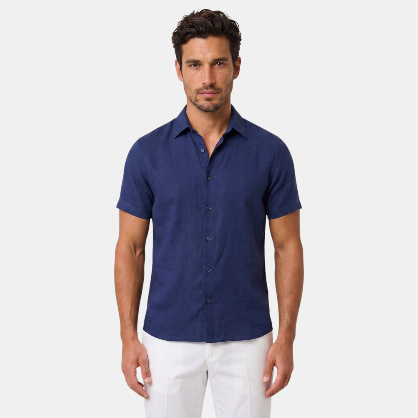 Camisa de Lino Hombre Premium – Manga Corta Transpirable