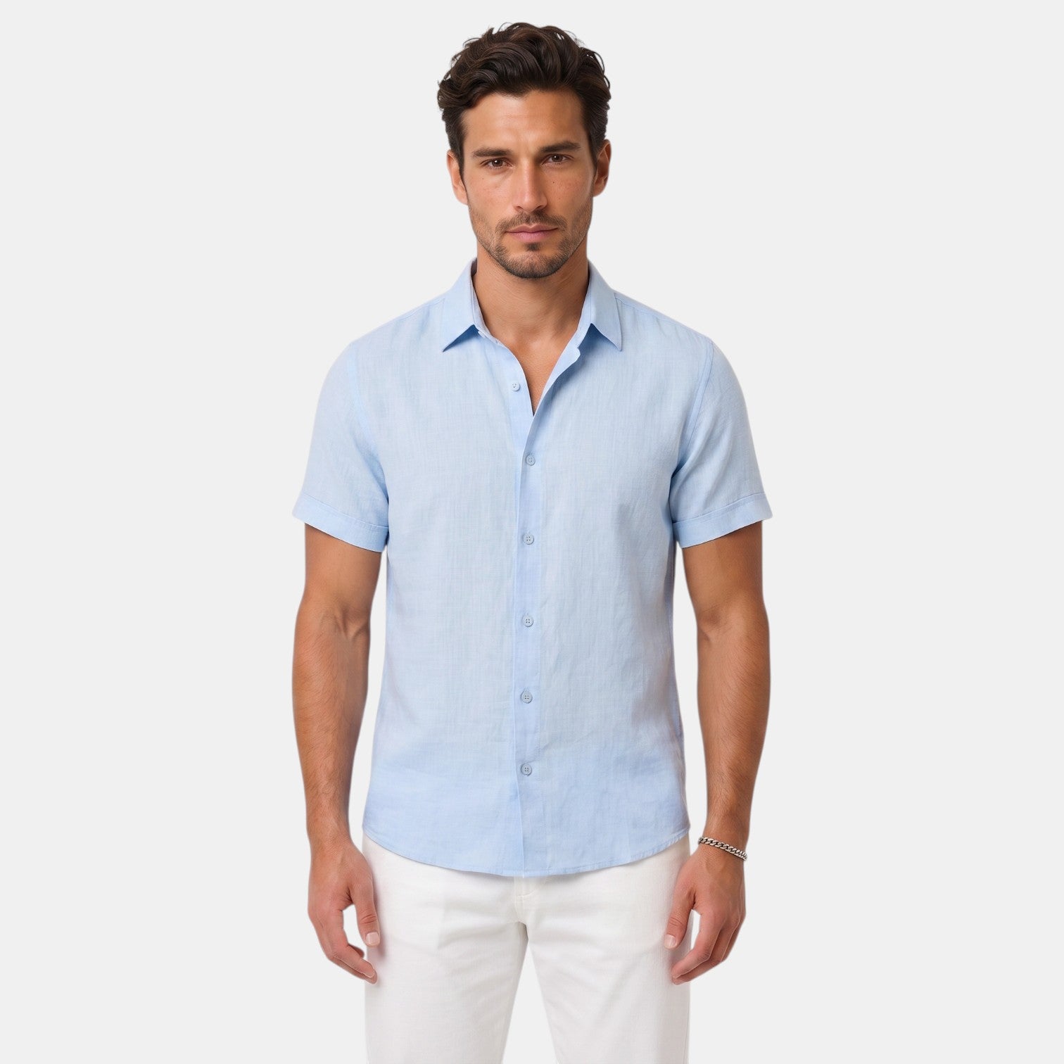 Camisa de Lino Hombre Premium – Manga Corta Transpirable