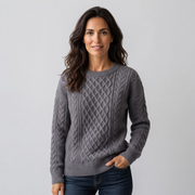 Jersey Mujer de Punto Trenzado con Cuello Redondo