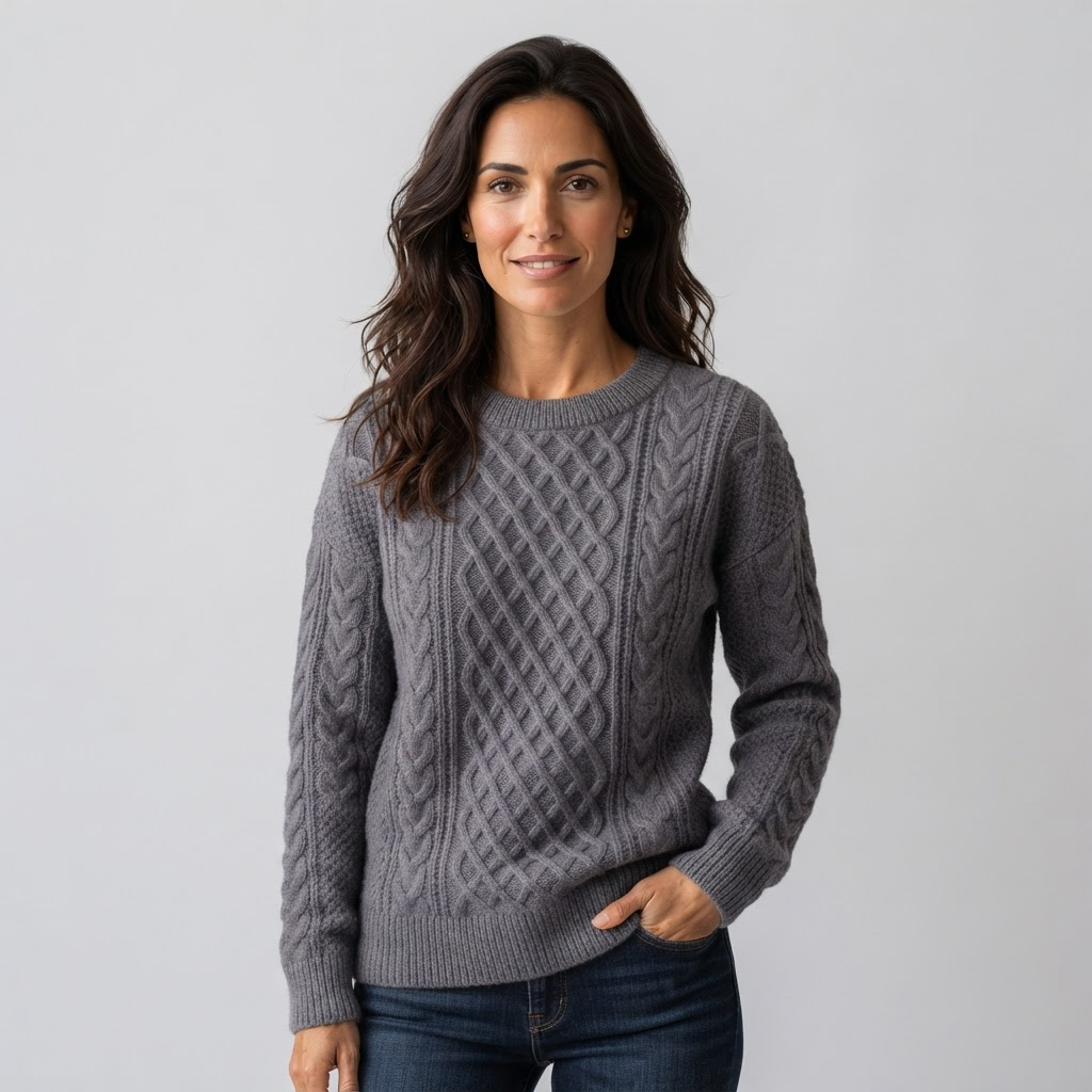 Jersey Mujer de Punto Trenzado con Cuello Redondo