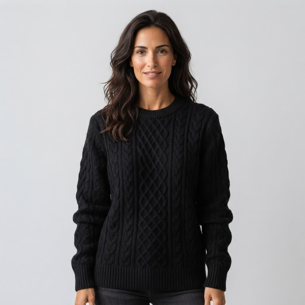 Jersey Mujer de Punto Trenzado con Cuello Redondo