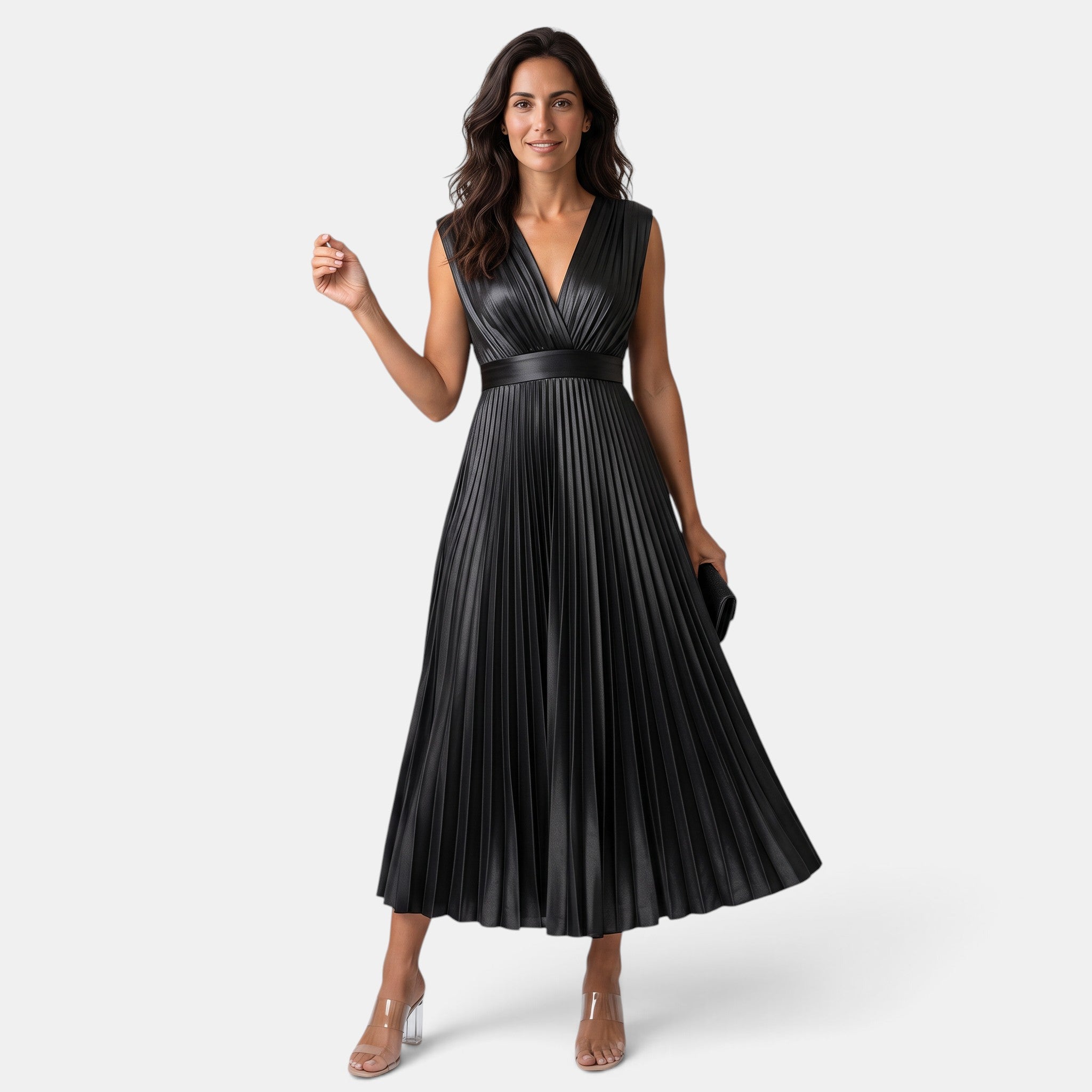 Women's Elegant V-Neck Satin Dress